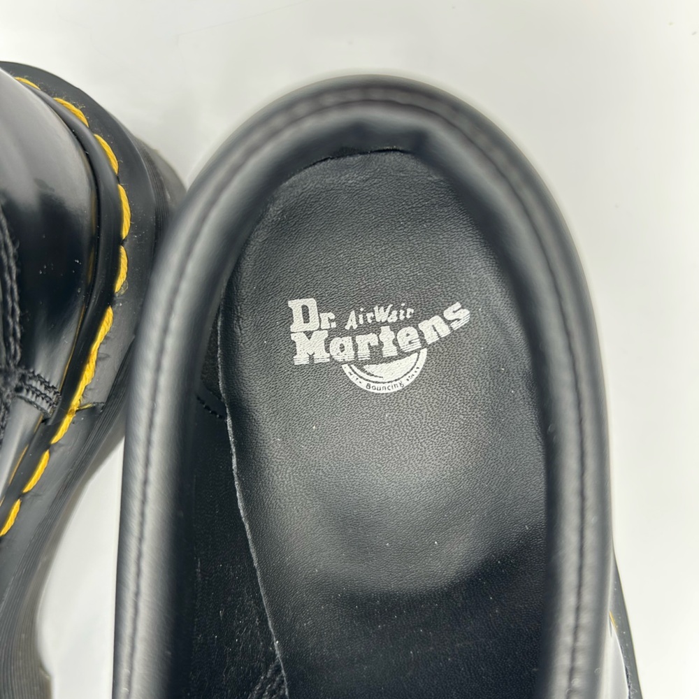 Dr. Martens Black Leather Platform Shoes with Yellow Stitching - Picture 8 of 9
